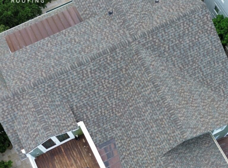 aerial view of an asphalt shingle roof