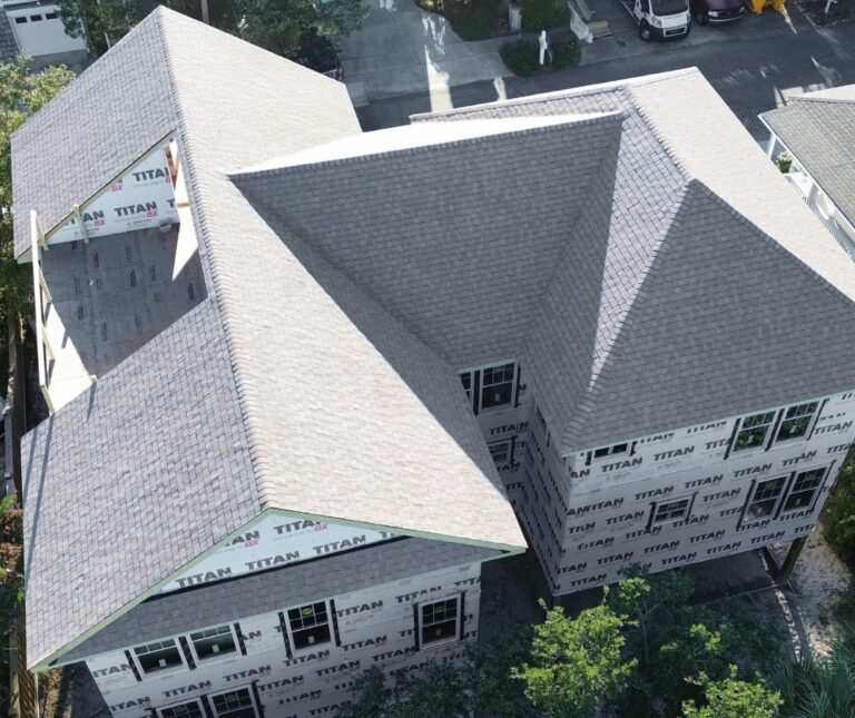 drone view of a shingle roof