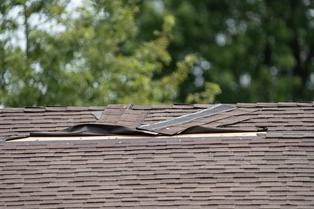 Wind damaged roof
